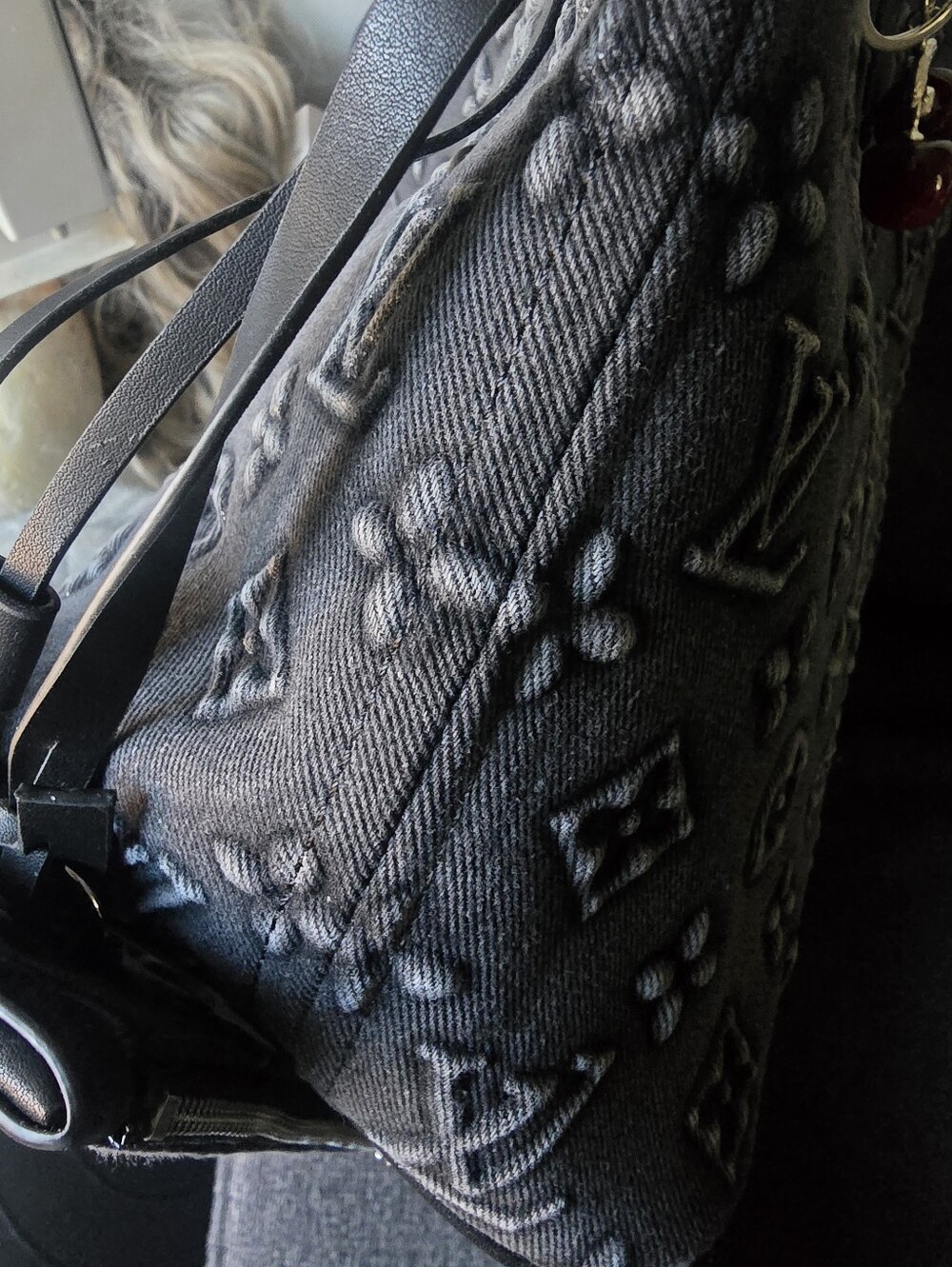 Cotton Denim Delux Allways Filled Tote Bag —Washed Chrome Grey Coal Black Trim - Picture 15 of 16